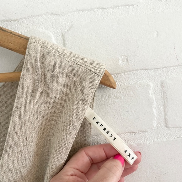 Vintage 90s Linen blend dress Babydoll Empire waist Cream Coquette Lagenlook L - Picture 8 of 10